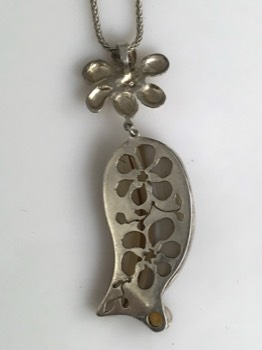  Hand carved Teardrop Agate with Flower Pendant 